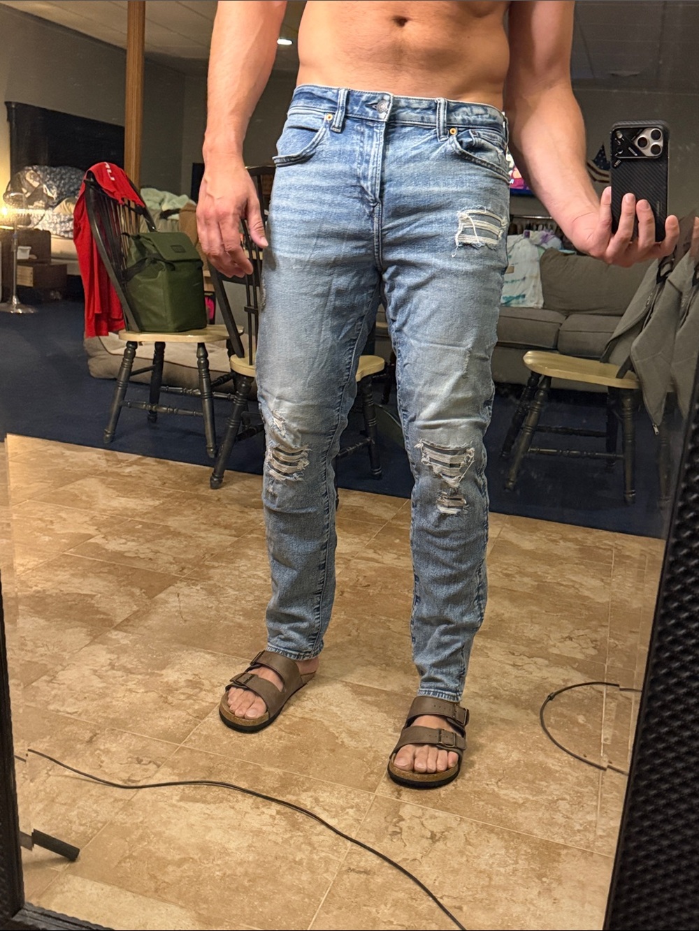 American Eagle Outfitters Men's Skinny Distressed Light Blue Jeans